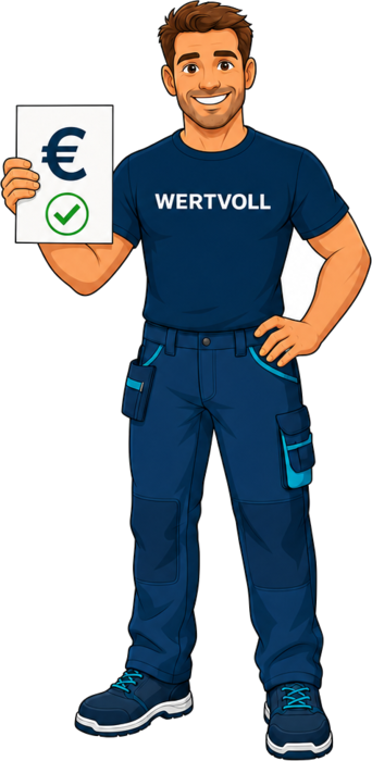 Wertvoll-Figur zeigt Festpreis-Angebot mit Haken